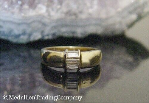 14k Yellow Gold .50 carat Baguette Diamond Line 7mm Wide Dome Band sz 6 Ring