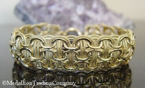 QVC 14k Yellow Gold 19mm Wide Byzantine Braid Knot Bracelet Toggle Clasp 11 grams