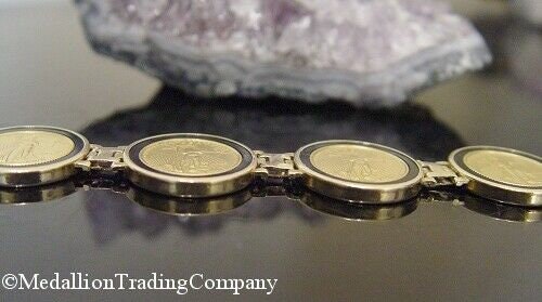 14k 22k Gold 1997 (6) Liberty American Eagle 5  Dollar Coin Bracelet w/ Onyx 37.8 grams