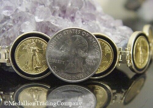 14k 22k Gold 1997 (6) Liberty American Eagle 5  Dollar Coin Bracelet w/ Onyx 37.8 grams