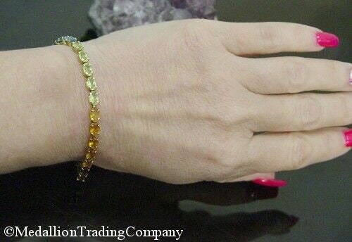 14k Gold Rainbow Multi Color Oval Garnet Citrine Peridot Line Tennis Bracelet