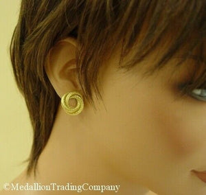 18k Solid Yellow Gold Round Twisted Rope Open Knot Button Clip On Earrings 20mm