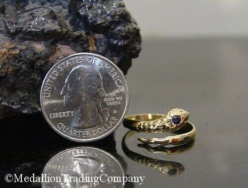 18k Yellow Gold Coiled Snake Cobra Serpent Wrap Ring Blue Sapphire Size 8.5