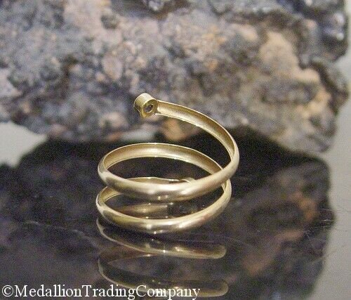 14k Yellow Gold Flexible Spiral Coil Wrap Wire Ring w/ Sapphire Gemstones Size 8