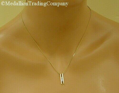 14k Yellow Gold .25 Carat Channel Set Diamond Bar Ladder Slide Pendant Necklace