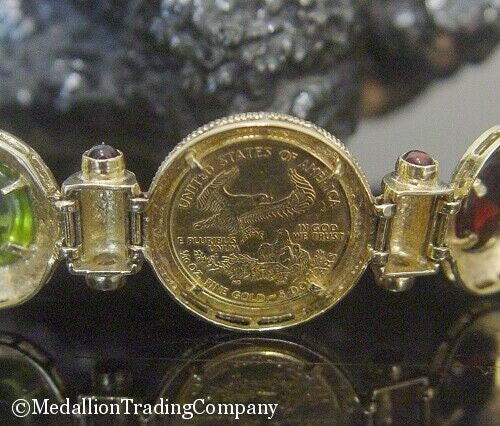 14k 22k Gold 2000 Liberty American Eagle 5 Dollar Coin Gemstone Cabochon Bracelet AE