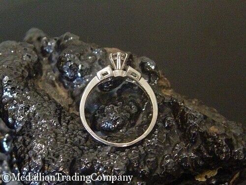 950 Platinum .61 Carat Round Solitaire Baguette Diamond Wedding Engagement Ring