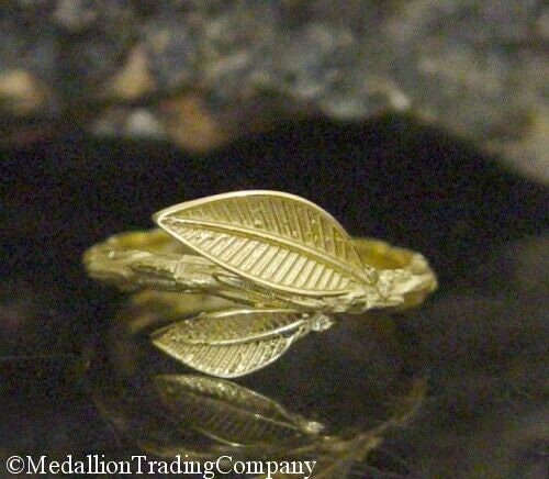 14k Solid Yellow Gold Detailed 3D Tropical Leaf Wrap Bamboo Ring Size 7