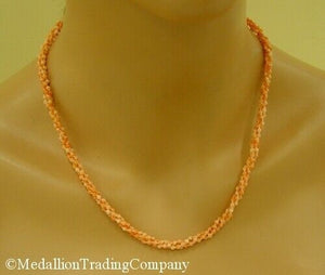 14k Yellow Gold 3 Strand Salmon Coral Torsade Bead Knotted Twist 20 In Necklace