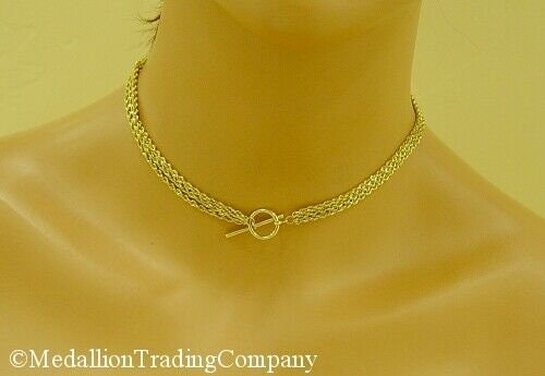 Sexy 14k Solid Yellow Gold 3 Strand Rope Chain Toggle 7mm Choker 15" Necklace