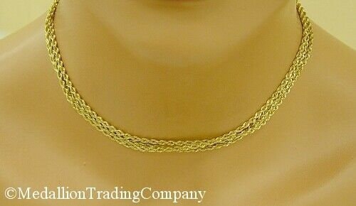 Sexy 14k Solid Yellow Gold 3 Strand Rope Chain Toggle 7mm Choker 15" Necklace