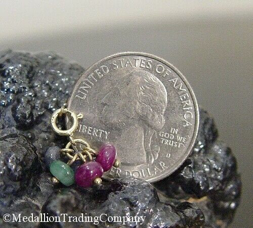 14k Gold Sapphire Ruby Emerald Multi Gemstone Dangle Bead Clip Spring Ring Charm