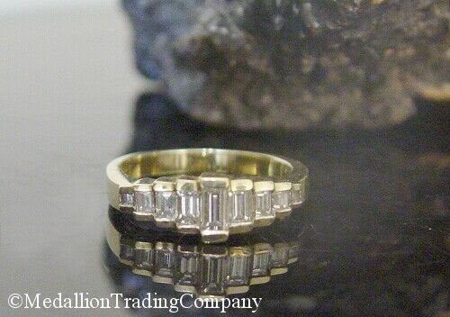 14k Yellow Gold .80 Carat Emerald Cut Diamond Baguette Step Band Ring size 8.5
