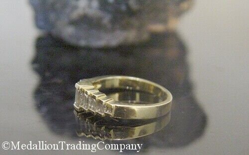14k Yellow Gold .80 Carat Emerald Cut Diamond Baguette Step Band Ring size 8.5