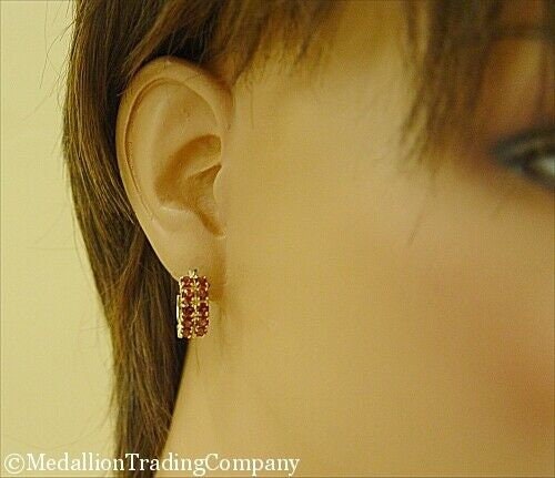 14k Yellow Gold 1.2 Carat Natural Red Ruby Prong Set Huggies Hoop Earrings