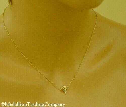 14k Yellow Gold Fluted Ribbed 7mm Add a Bead Floating Ball Diamond 18" Necklace