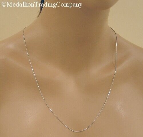 14k White Gold 1mm Smooth Square Snake Chain 25 Inch Necklace w/ Lobster Clasp