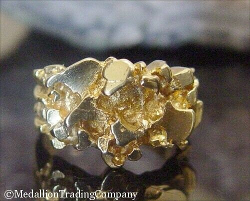 Heavy 14k Solid Yellow Gold Nugget 13mm Wide Band Ring 7.36 grams Size 6