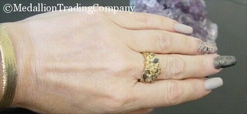 Heavy 14k Solid Yellow Gold Nugget 13mm Wide Band Ring 7.36 grams Size 6