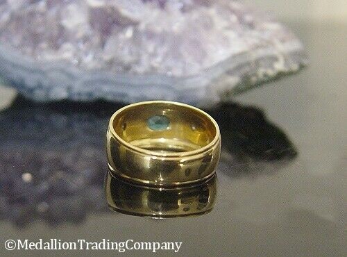 18k Yellow Gold Byzantine Band Bezel Emerald Diamond Etruscan Band size 8 Ring