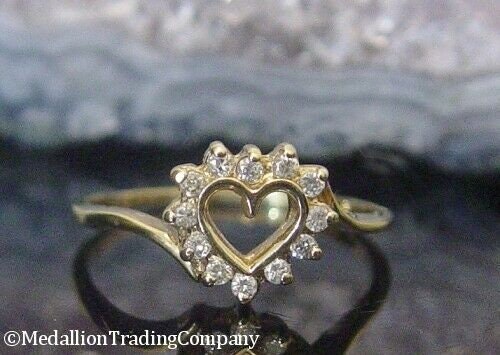 14k Solid Yellow Gold Open Heart .24 Carat Diamond Halo Bypass Ring Size 10.75