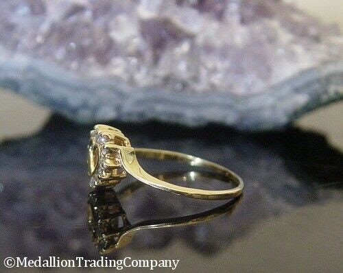 14k Solid Yellow Gold Open Heart .24 Carat Diamond Halo Bypass Ring Size 10.75