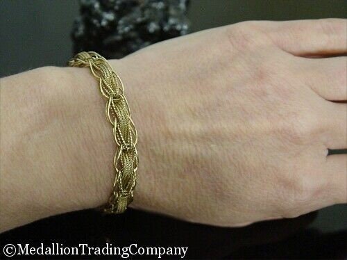 Vintage 14K Yellow Gold Wire Link Mesh Starter Charm Bracelet Small Wrist 6.5 in