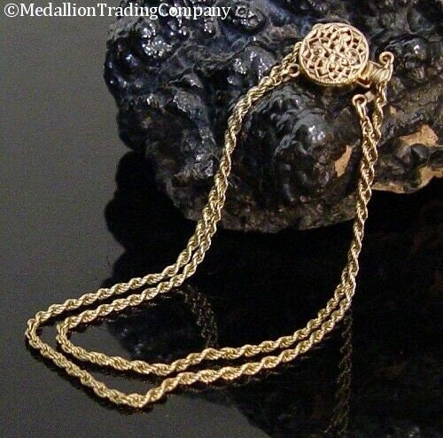 14k Yellow Gold Double Rope Filigree Clasp Starter Slide Charm Bracelet 7.25"