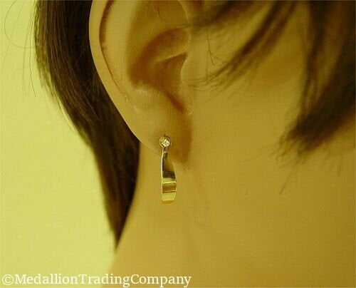 14k Yellow Gold Round Diamond Solitaire Stud J Drop Jacket Pierced Earrings