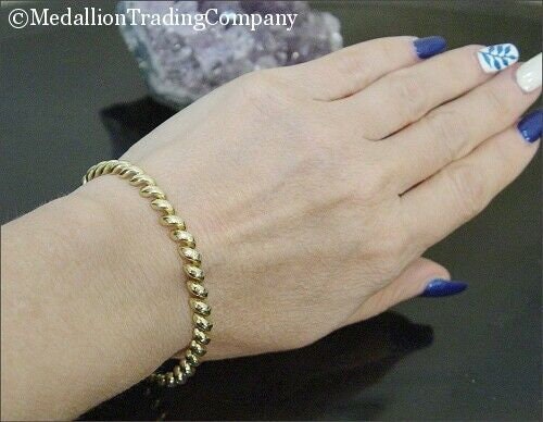 14k Plain Yellow Gold San Marco Macaroni 5mm Link Bracelet 7.25 Inch 9.63 grams