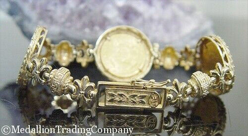 14k 22k Gold 2000 Liberty American Eagle 5 Dollar Coin Greek Key Fleur di Lis Bracelet Designer AE