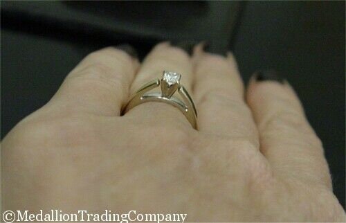 14k Solid White Gold .20 Carat Princess Cathedral Diamond Solitaire Engagement Ring