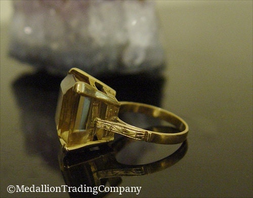 Antique 18k Yellow Gold 17+ Carat Rectangle Brown Orange Citrine Ring Size 6