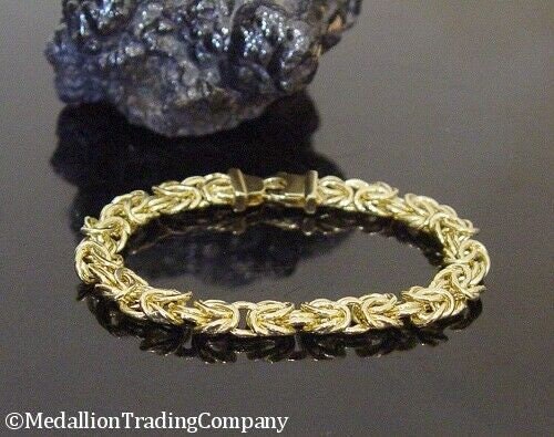 14k Yellow Gold 9mm Hammered Byzantine Knot Dome Bracelet Lobster Clasp 11 gram