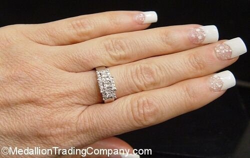 14k Solid White Gold .66 Carat Princess Triple Diamond Past Present Future Halo Ring