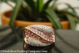 Laura Ramsey 14k Strawberry Rose Gold Pave' Diamond Pink Sapphire Swirl Ring 10