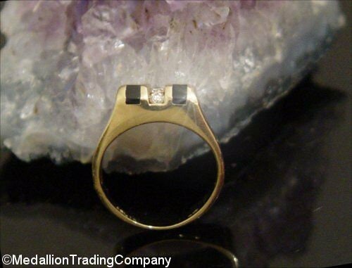 Heavy 14k Yellow Gold Tension Set .20 ct Diamond Onyx Stripe Band Size 5.5 Ring