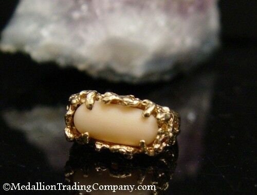 14k Yellow Gold Pink Angel Skin Coral Cabochon Nest Free From Ring 10 Gr Size 7