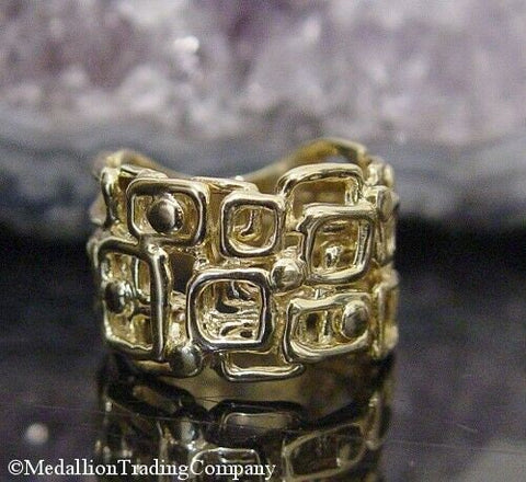 14k Gold Mid Century Modern Square Rectangle Band 15mm Wide Ring Size 7 8.6 Gram