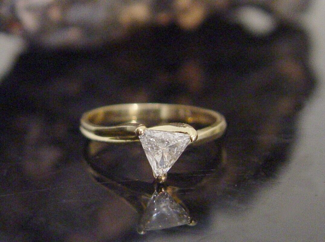 14k Gold .46 Carat Trillion Trilliant Triangle Diamond Solitaire Engagement Ring