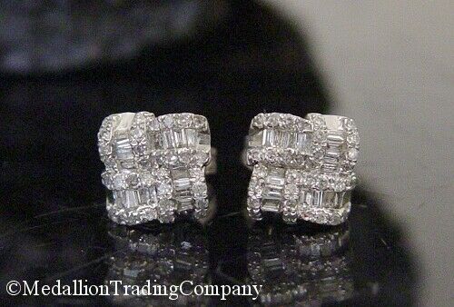 14k White Gold Baguette .64 Carat Diamond Celtic Infinity Knot Square Earrings