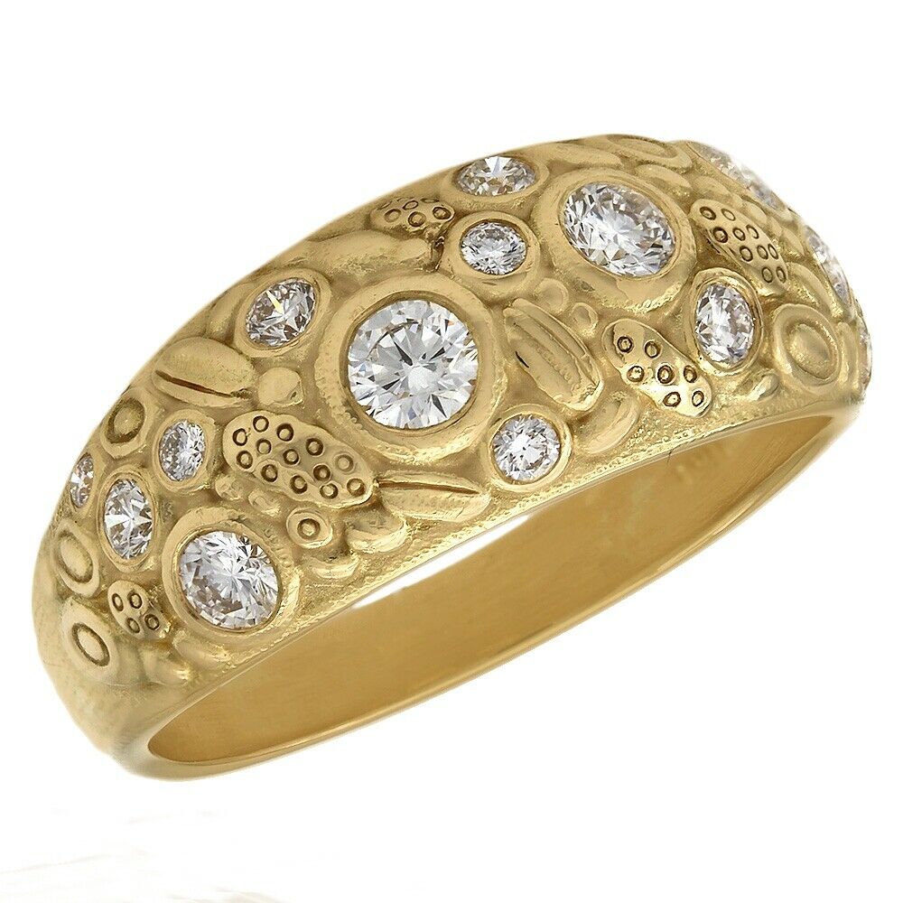 Authentic 18k Alex Sepkus Yellow Gold Diamond Dome Band Coffee Bean Ring