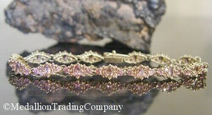 14k Yellow Gold 5.25 Carat Natural Pink Sapphire Cluster Tennis Bracelet 7.5"