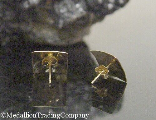 14k Solid Yellow Gold 11mm .40 Inch Wide Square Hand Hammered Earrings