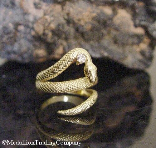 Designer 18k Yellow Gold Coiled Serpent Snake Diamond Bypass Wrap Ring Size 6