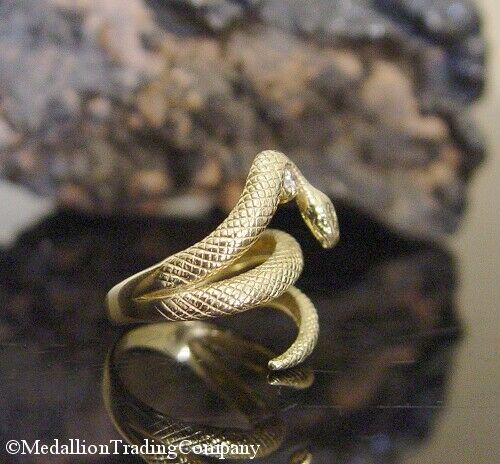 Designer 18k Yellow Gold Coiled Serpent Snake Diamond Bypass Wrap Ring Size 6