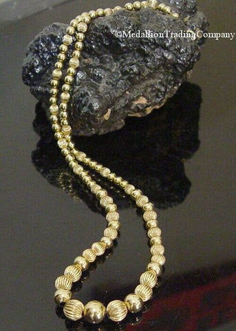 14k Gold Graduated 8mm Plain Ribbed Corrugated Add a Bead Ball Strand Necklace