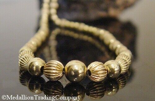 14k Gold Graduated 8mm Plain Ribbed Corrugated Add a Bead Ball Strand Necklace