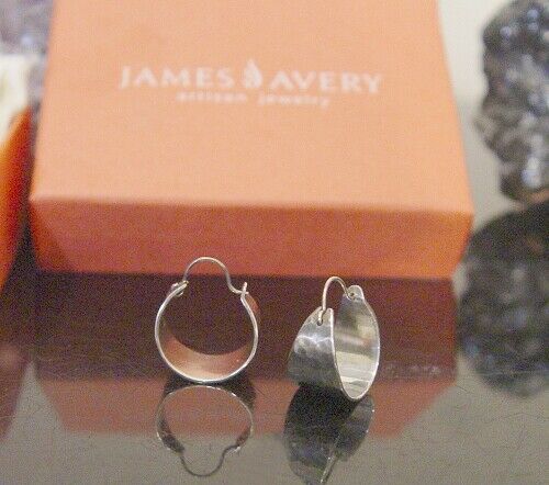 James Avery Sterling Silver Hammered Hook Wide Cresent Hoop Earrings +Box Bag