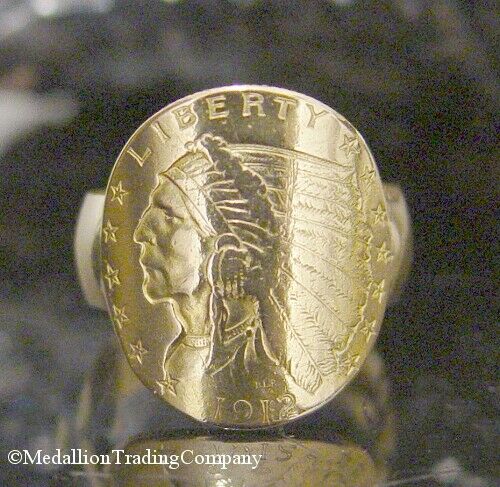 Antique 18k Yellow Gold 1912 2 1/2 Dollar $2.50 Indian Head Coin Ring